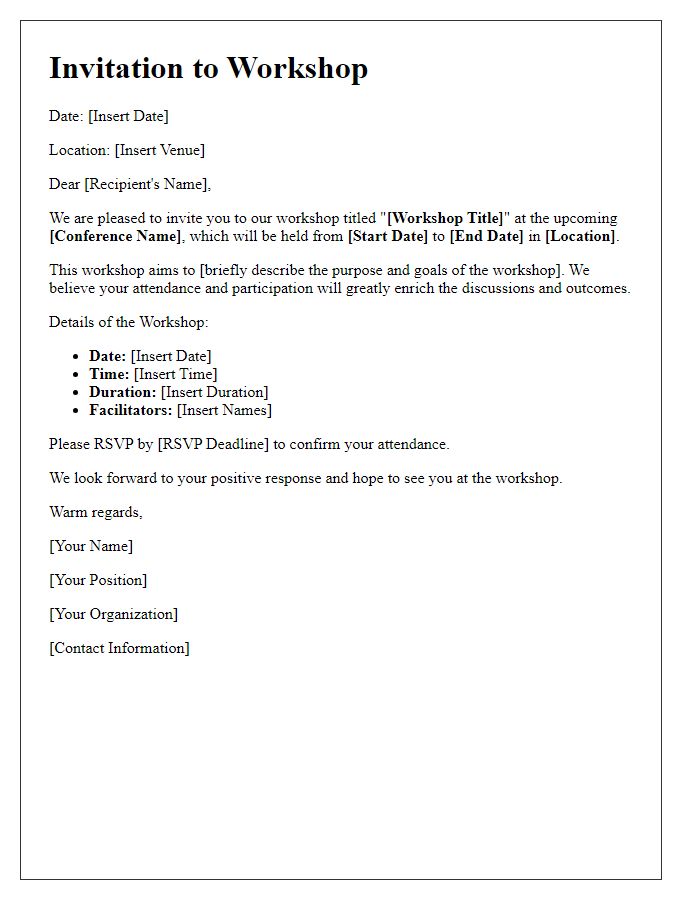 Letter template of workshop invitation at international conference