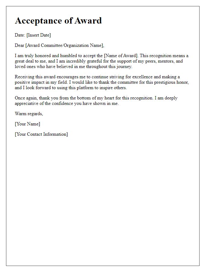 Letter template of award acceptance heartfelt thanks