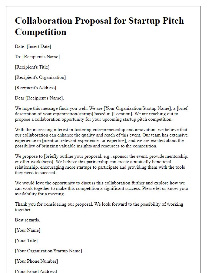 Letter template of startup pitch competition collaboration proposal