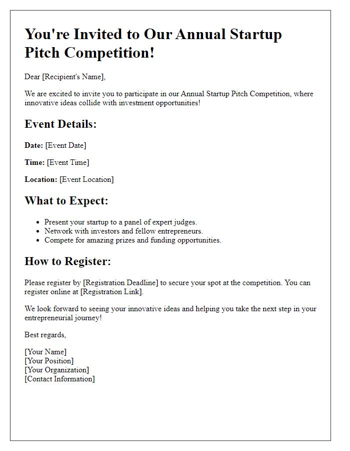 Letter template of startup pitch competition invitation