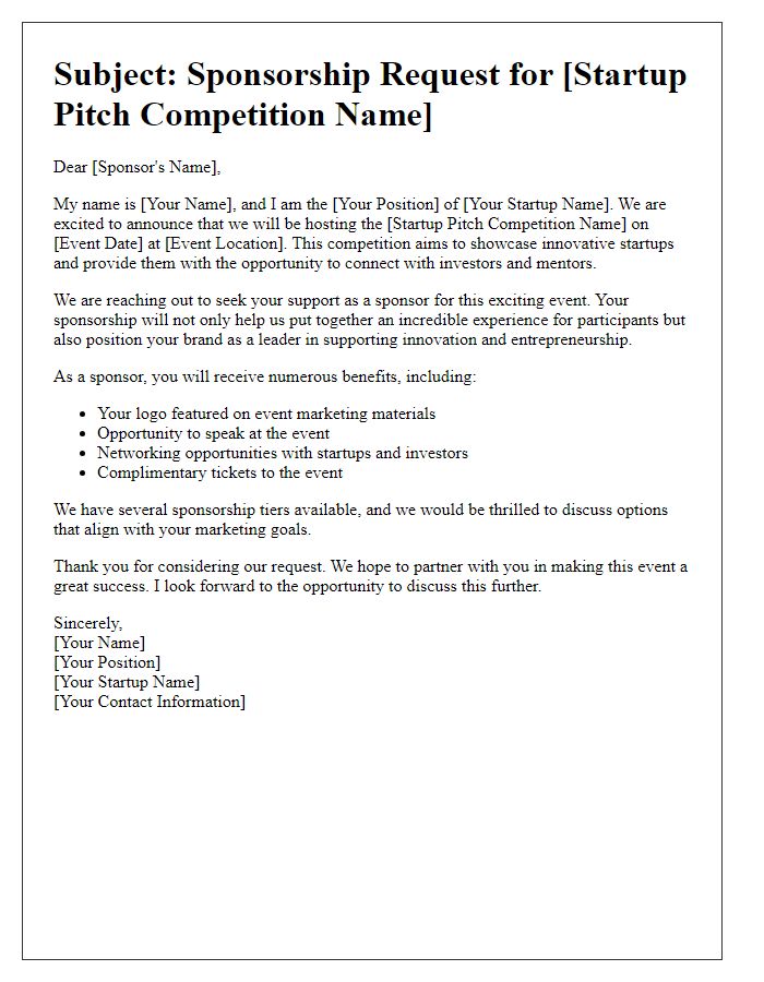 Letter template of startup pitch competition sponsorship request