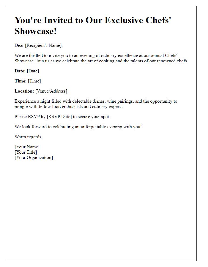 Letter template of chefs' showcase invitation