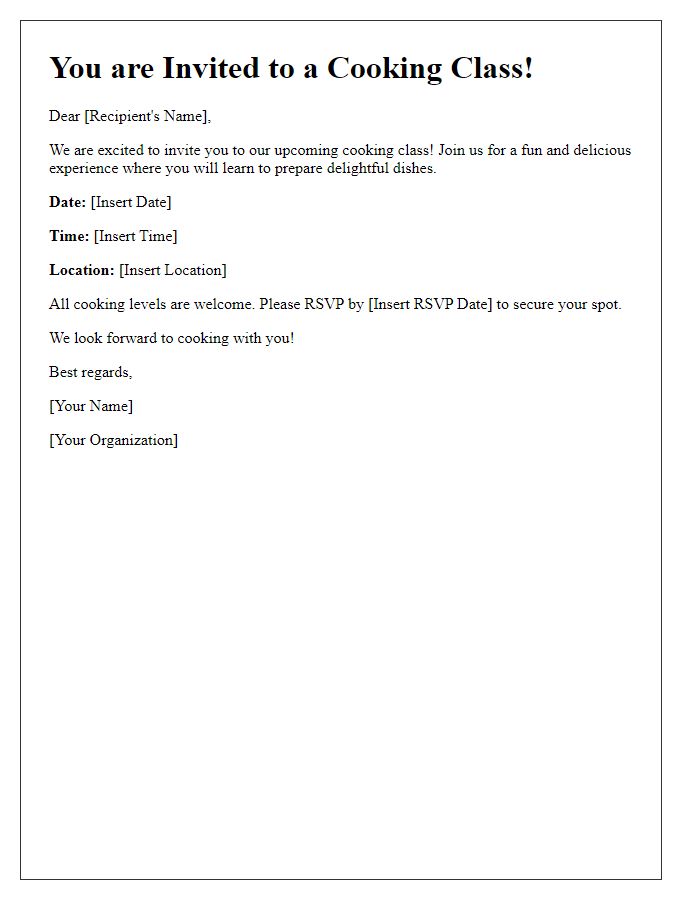 Letter template of cooking class invitation