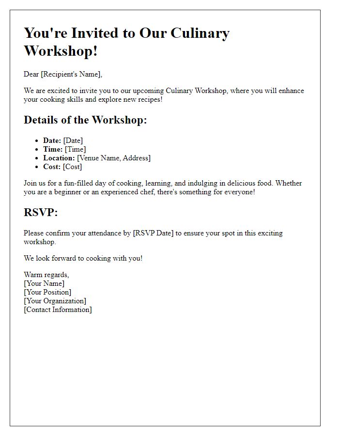 Letter template of culinary workshop invitation