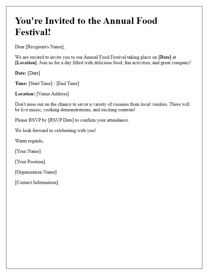 Letter template of food festival invitation