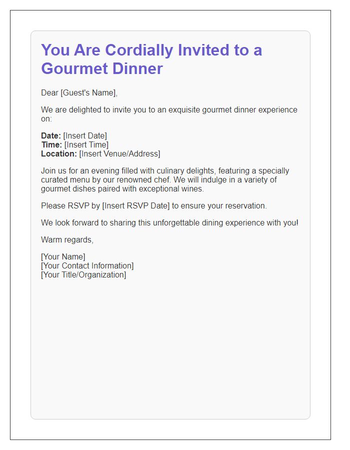 Letter template of gourmet dinner invitation