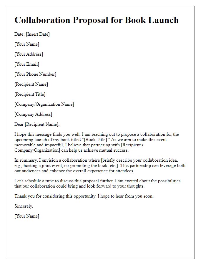 Letter template of collaboration proposal for a book launch