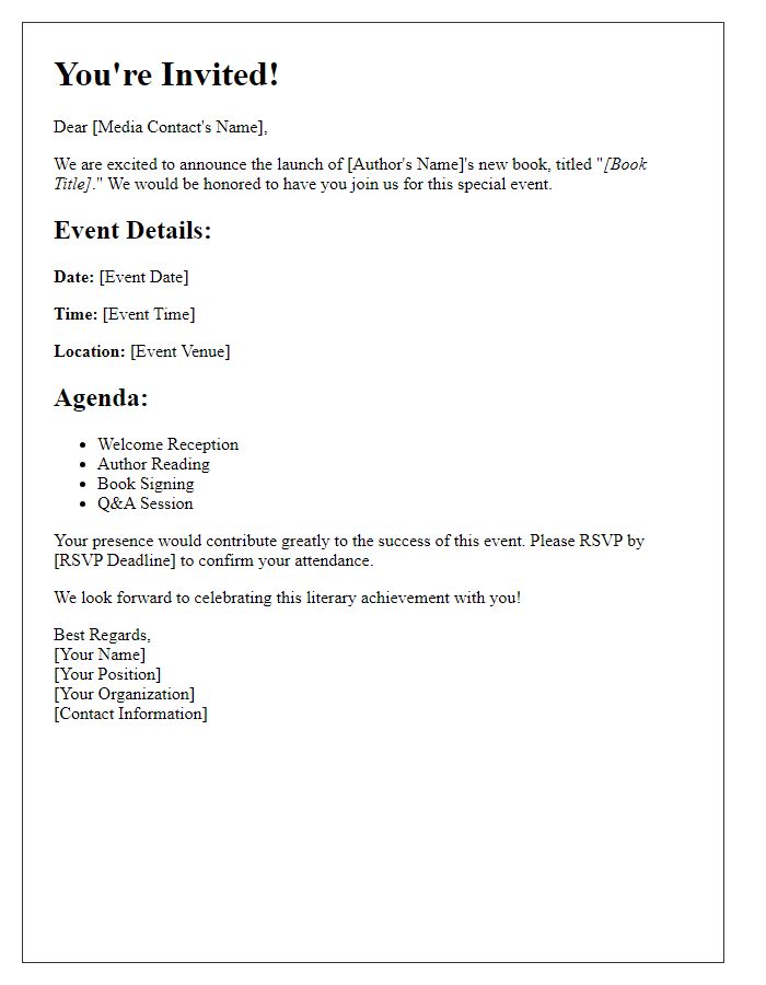 Letter template of media invitation for a book launch