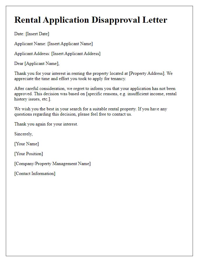 Letter template of rental application disapproval