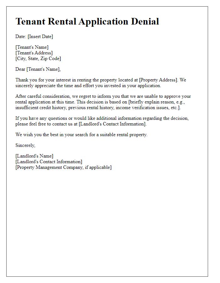 Letter template of tenant rental application denial