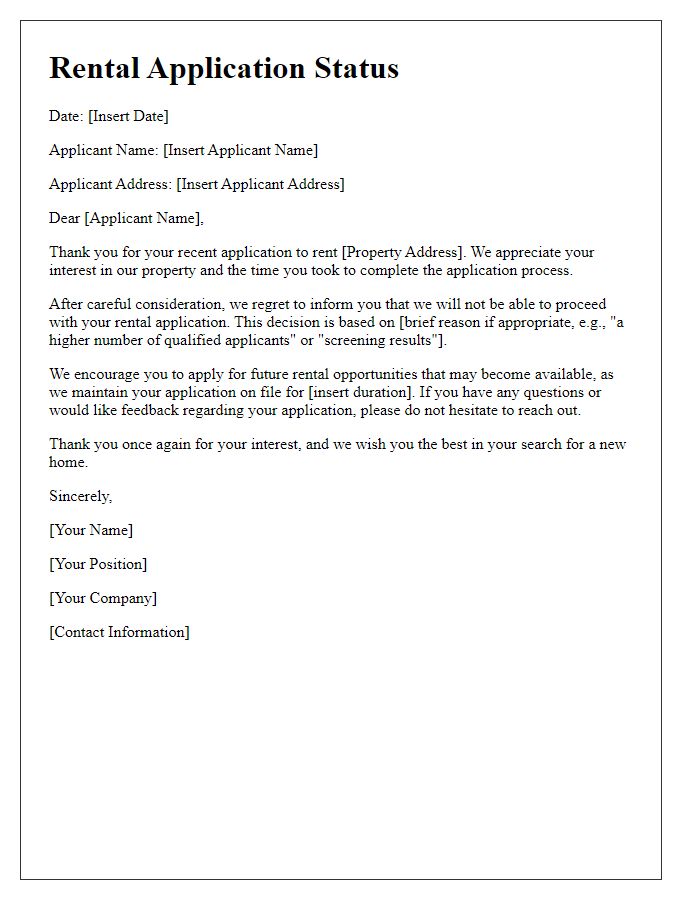 Letter template of unsuccessful tenant rental application