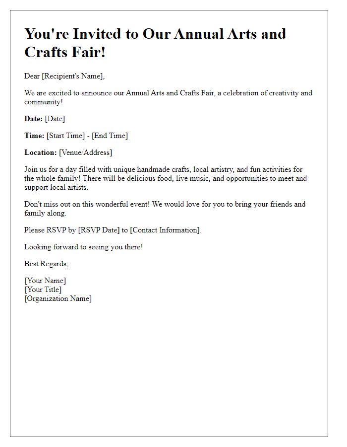 Letter template of an arts and crafts fair invitation