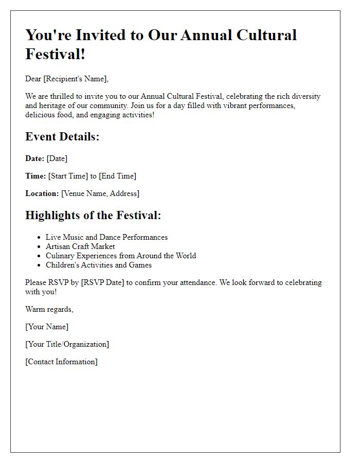 Letter template of a cultural festival invitation