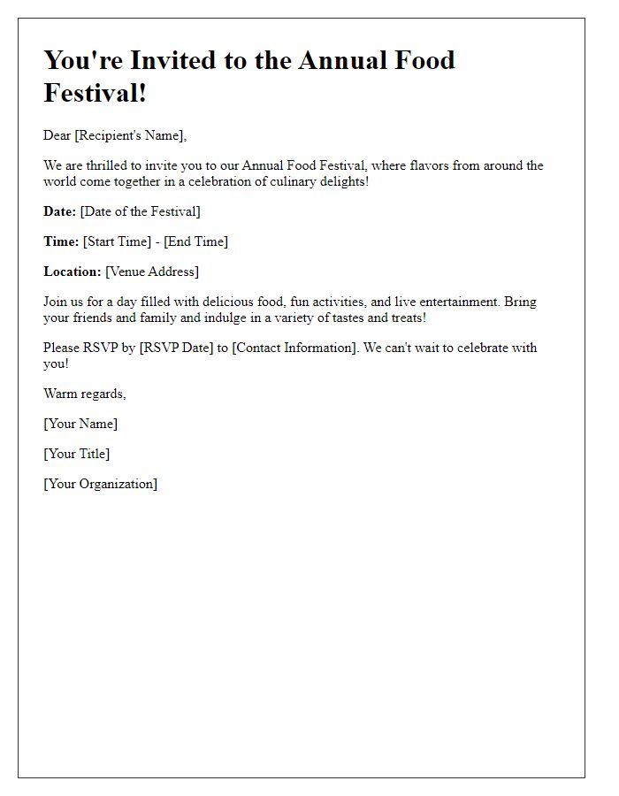 Letter template of a food festival invitation