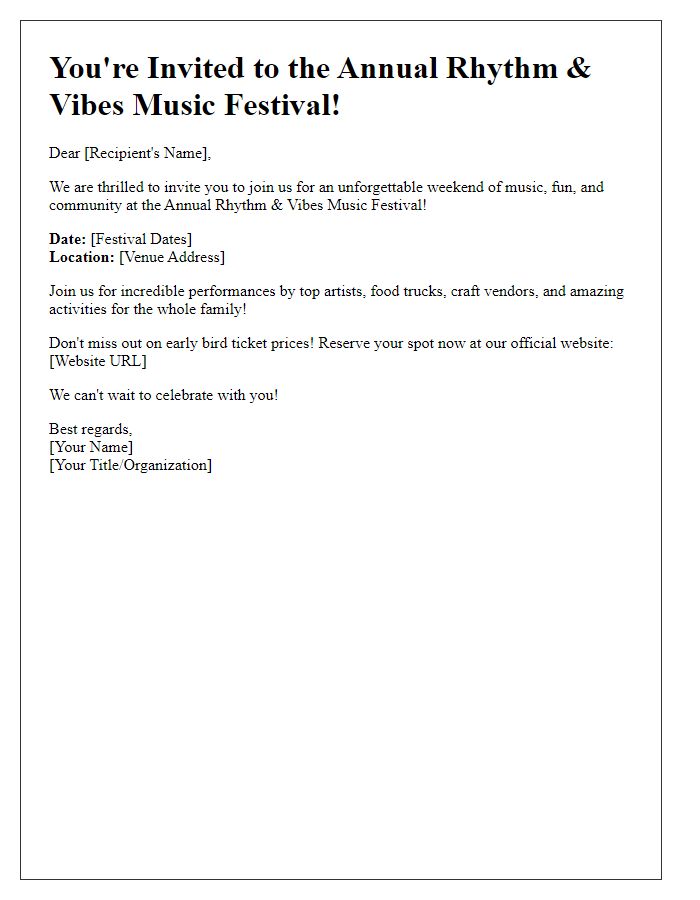 Letter template of a music festival invitation