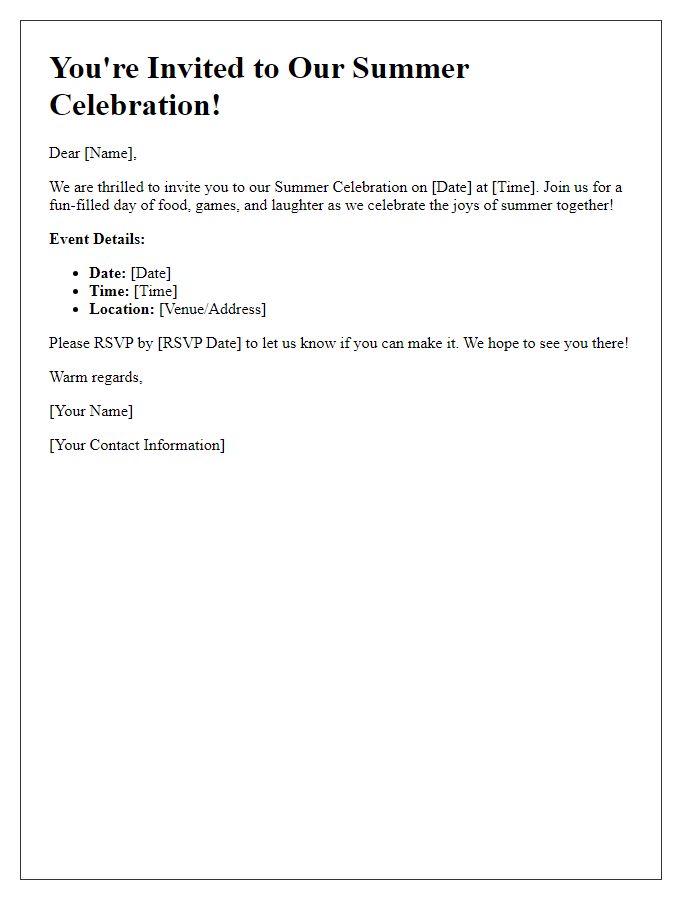 Letter template of a summer celebration invitation