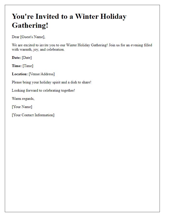 Letter template of a winter holiday gathering invitation