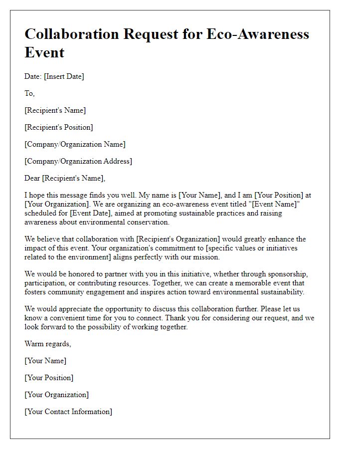 Letter template of collaboration request for an eco-awareness event