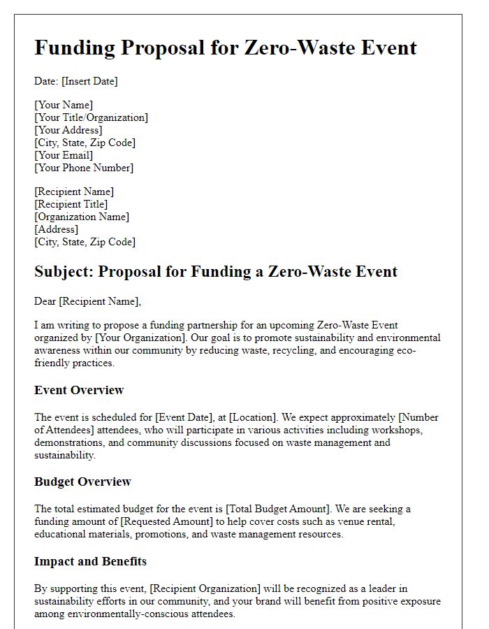 Letter template of funding proposal for a zero-waste event