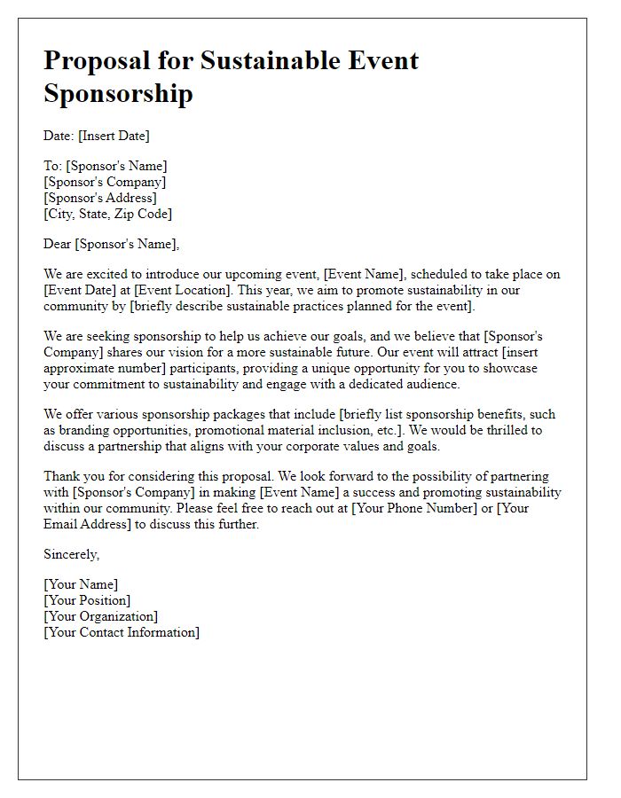 Letter template of proposal for sustainable event sponsorship