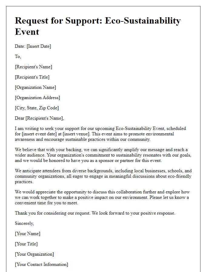 Letter template of request for eco-sustainability event backing