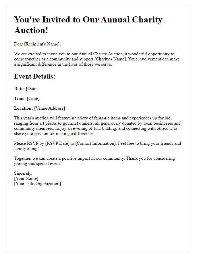 Letter template of charity auction invitation for community involvement