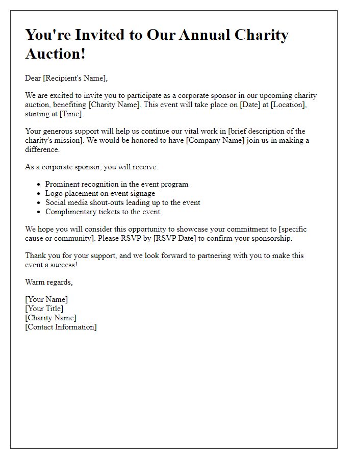 Letter template of charity auction invitation for corporate sponsorship