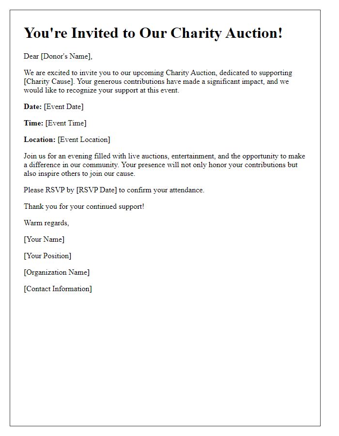 Letter template of charity auction invitation for donor recognition