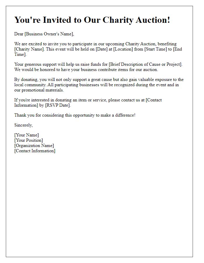 Letter template of charity auction invitation for local businesses