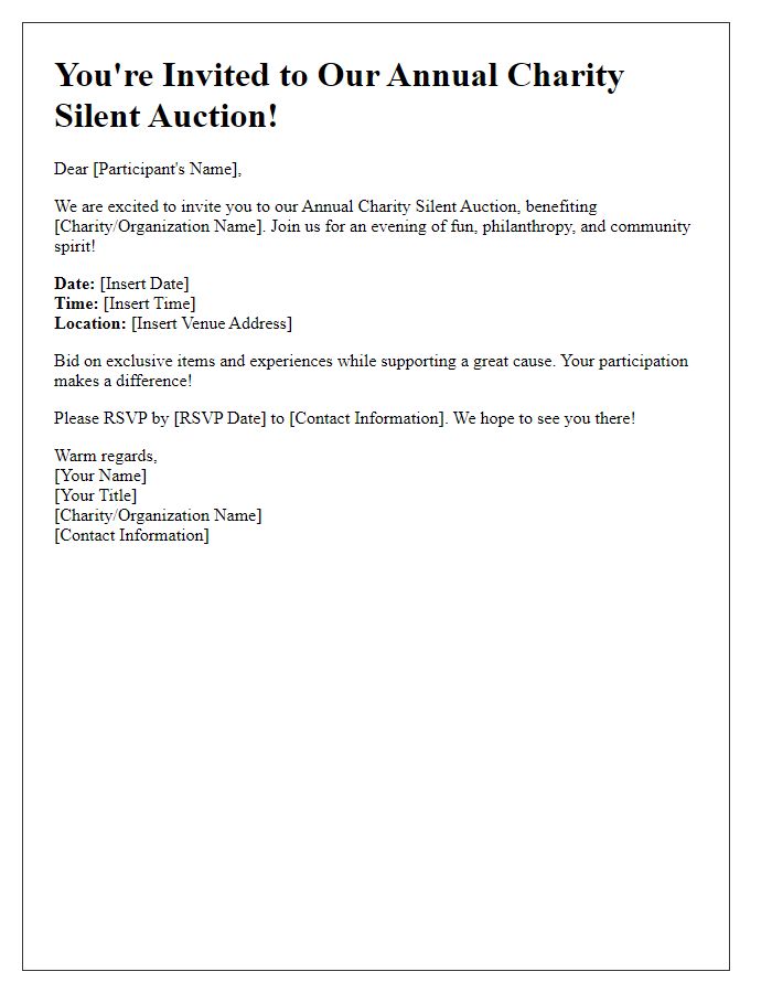 Letter template of charity auction invitation for silent auction participants