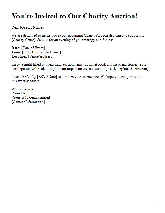 Letter template of charity auction invitation for special guests