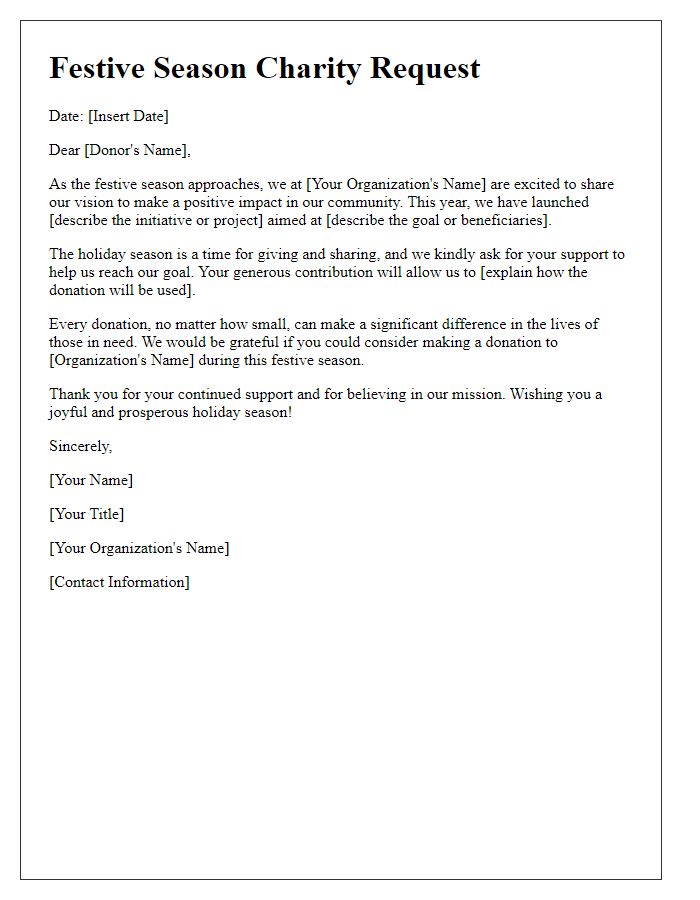 Letter template of festive season charity request