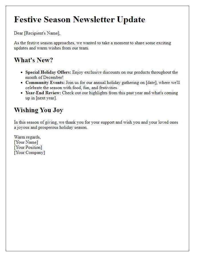 Letter template of festive season newsletter update