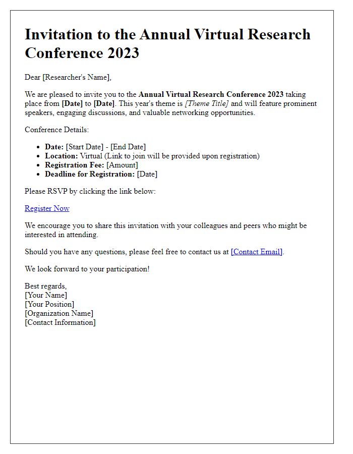 Letter template of a virtual conference invitation for academic researchers