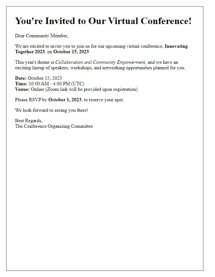 Letter template of a virtual conference invitation for community members