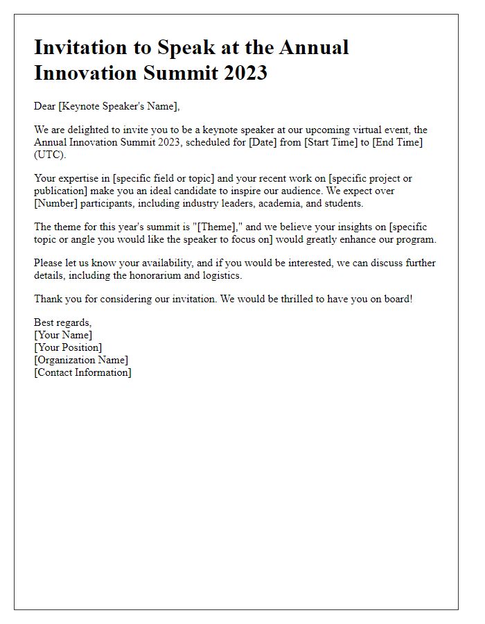 Letter template of a virtual conference invitation for keynote speakers