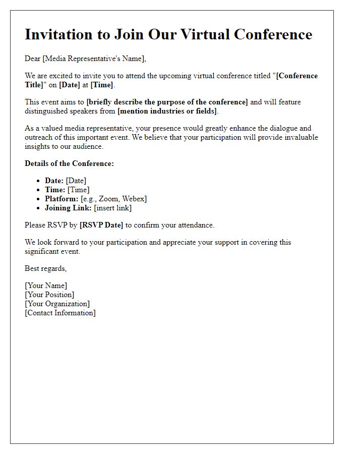 Letter template of a virtual conference invitation for media representatives