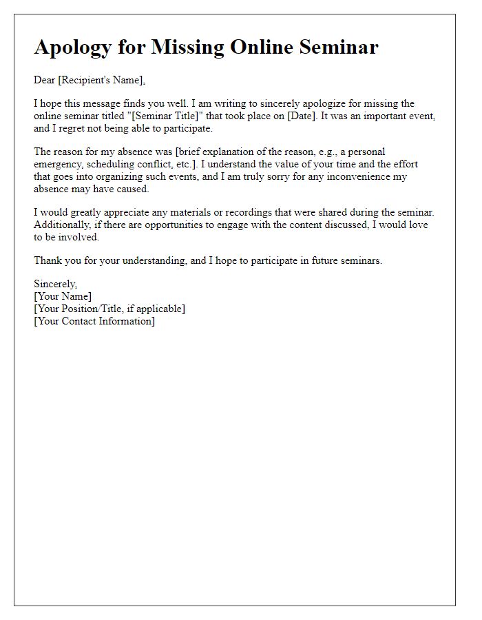 Letter template of apology for missing an online seminar