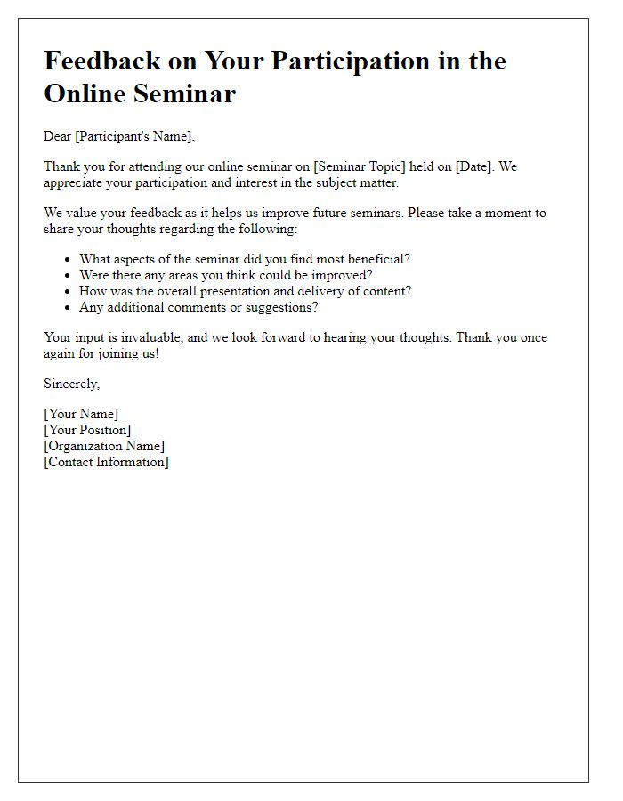 Letter template of feedback after online seminar participation