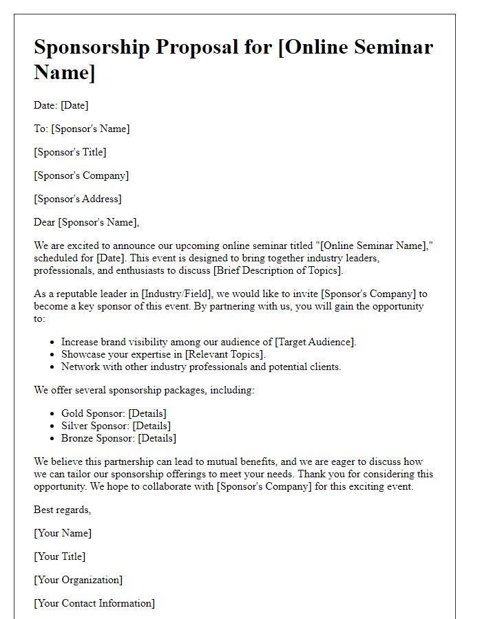 Letter template of sponsorship proposal for online seminar