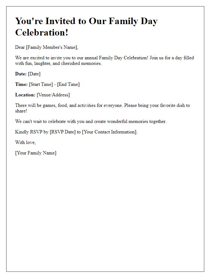 Letter template of family day celebration invitation