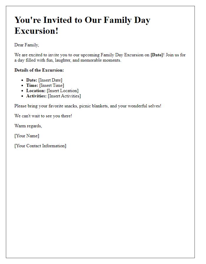 Letter template of family day excursion invitation