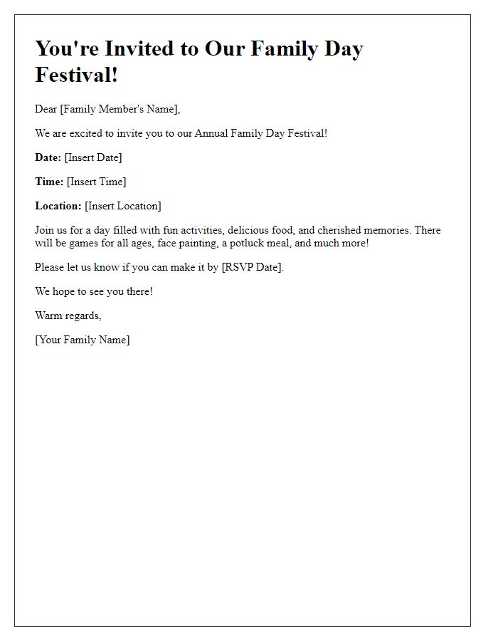 Letter template of family day festival invitation