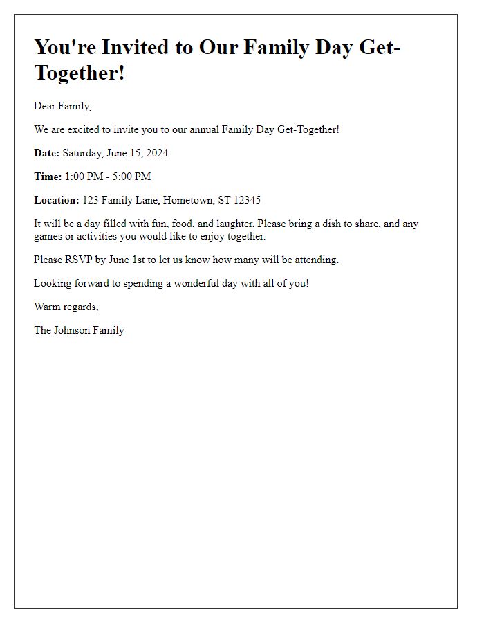 Letter template of family day get-together invitation