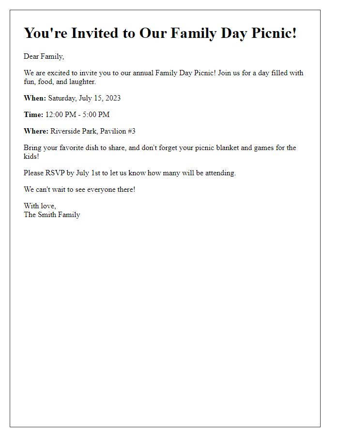 Letter template of family day picnic invitation