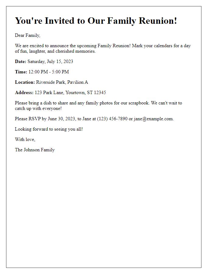 Letter template of family reunion day invitation