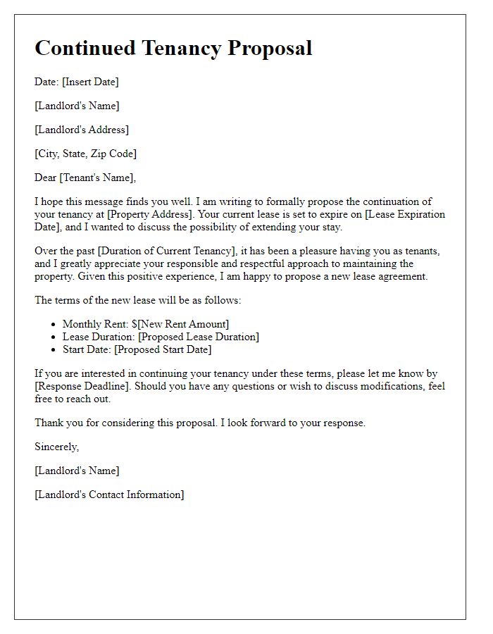 Letter template of continued tenancy proposal for current renters.