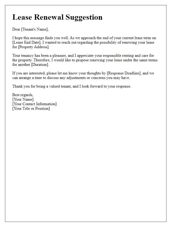 Letter template of landlord lease renewal suggestion to tenants.