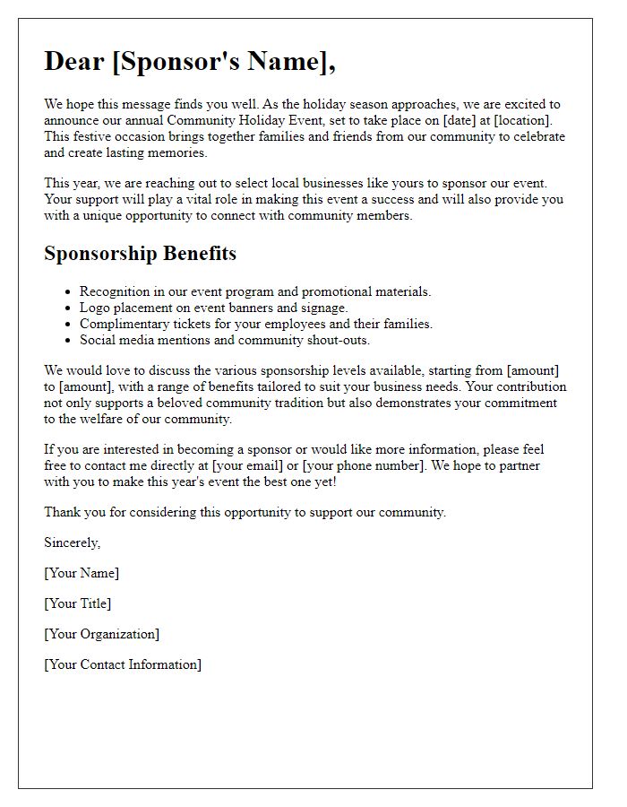 Letter template of Community Holiday Event Sponsorship Appeal