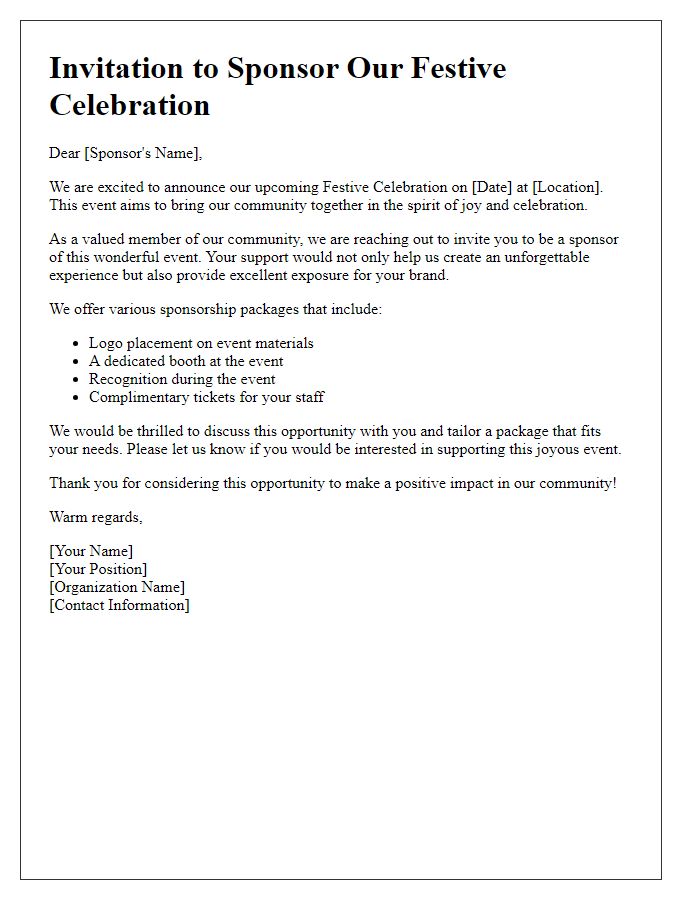 Letter template of Festive Celebration Sponsorship Invitation